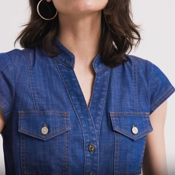 WHBM $160 Button-Down Midi Dress Denim Lightweight Cotton Tencel Blend 12 - Picture 10 of 10